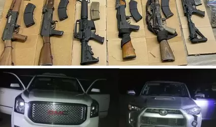 Armas y autos asegurados en Caborca