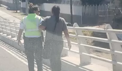 Oficial convence a mujer de bajar de puente