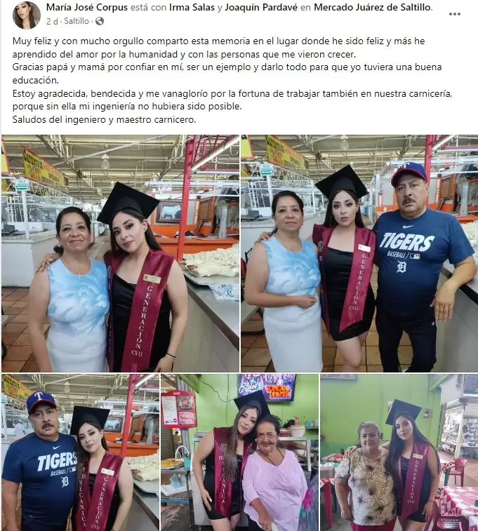 graduada se fotografa desde el mercado