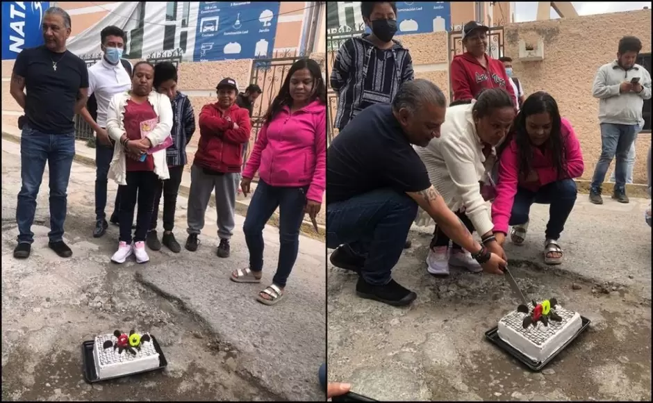 Vecinos parten pastel por cumpleaos 20 de bache