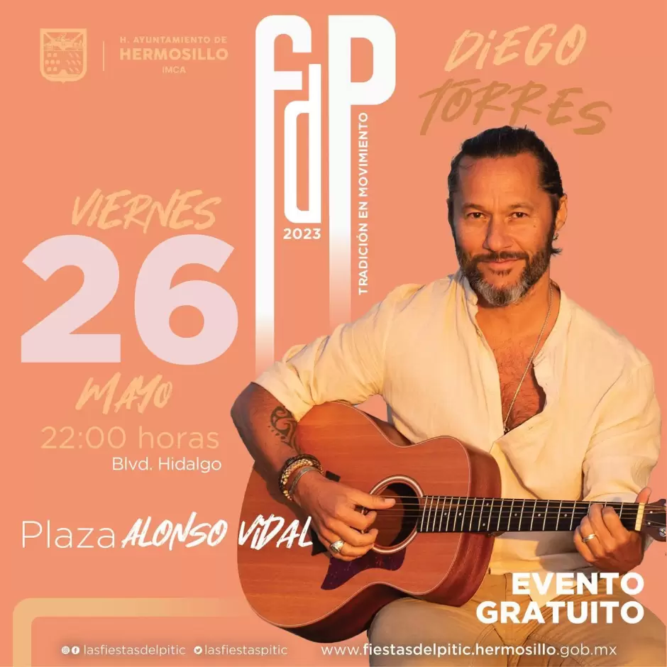 Diego Torres se presentar en las Fiestas del Pitic 2023.