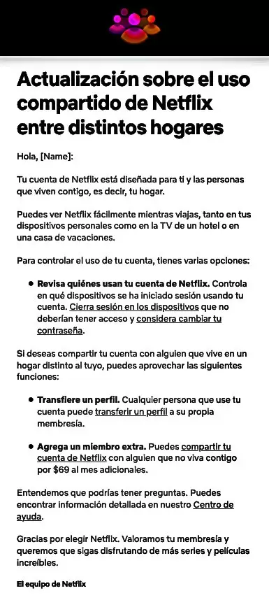 Polticas del "uso compartido" de Netflix