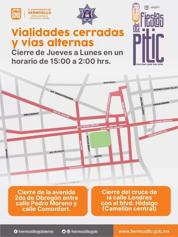 Vialidades cerradas por Fiestas del Pitic