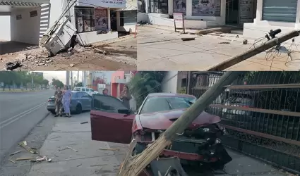 Choca con postes de Telmex y derriba cableado