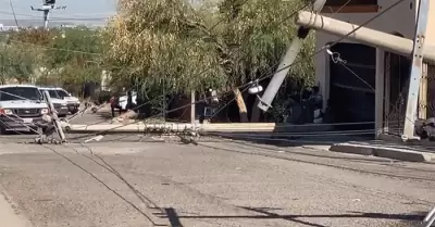 Vehculo derriba postes en colonia Tiro al Blanco