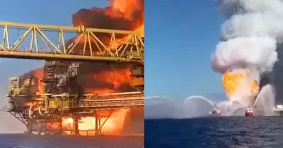 Incendio en plataforma de Pemex