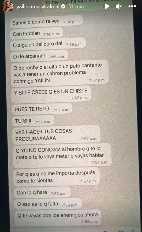 Conversacin entre Anuel y Yailin.