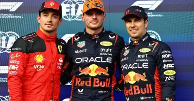 Charles Leclerc. Max Verstappen y "Checo" Prez