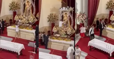 Hombre entra a mitad de misa y deja a nio debajo de figura de la virgen