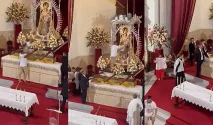 Hombre entra a mitad de misa y deja a nio debajo de figura de la virgen