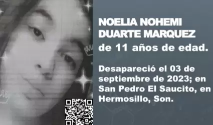 Buscan a la menor Noelia Nohem Duarte, de 11 aos