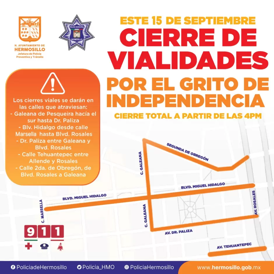 Cierre de vialidades por el Grito de Independencia