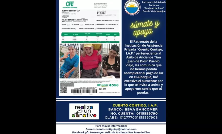 Recibo de luz, asilo de ancianos