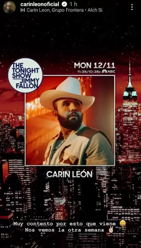 Carín León en The Tonight Show.