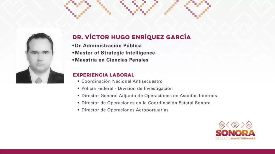 Vctor Hugo Enrquez Garca se ha desempeado en varios cargos relacionados con la seguridad pblica