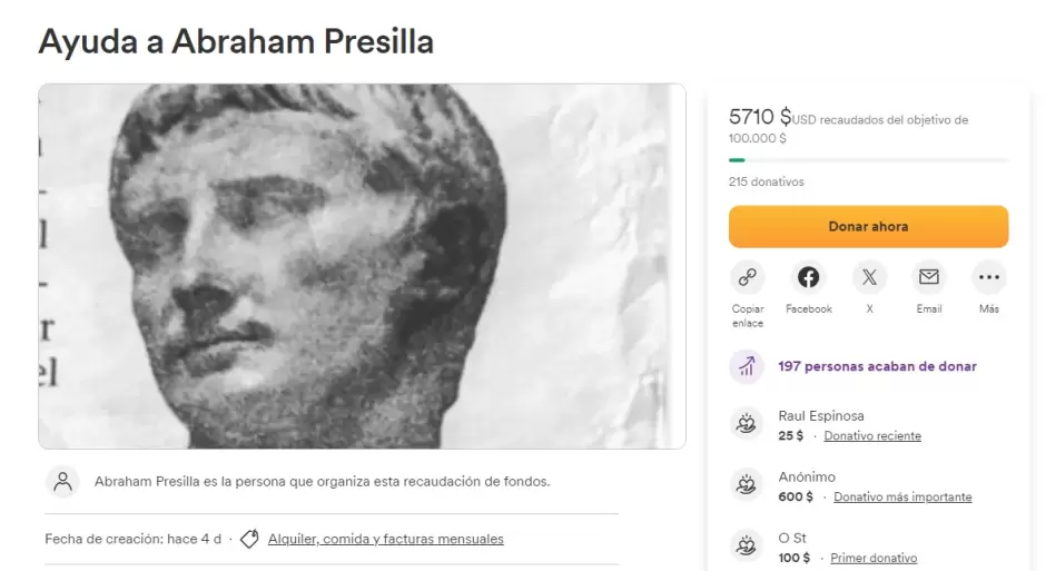 Colecta de Abraham Presilla en GoFundMe