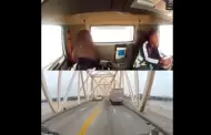 VIDEO Camin queda colgado en puente tras chocar contra vehculo