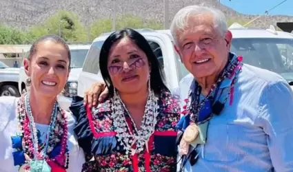 Claudia Sheinbaum y Lpez Obrador en visita al pueblo seri