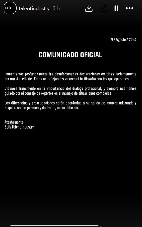 Comunicado Epik Talent Industry