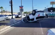 VIDEO Camioneta termina volteada en Solidaridad y Vado del Ro