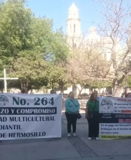 Manifestación de docentes del CBTA 264 del poblado Miguel Alemán