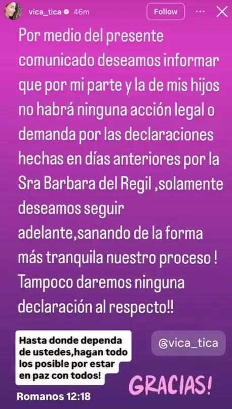 Comunicado Vica Andrade