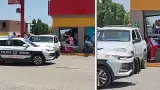 Mujer es prensada contra cristal de tienda de conveniencia