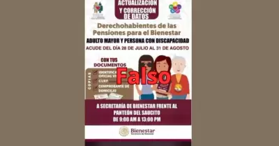 Información falsa sobre Pensiones Bienestar