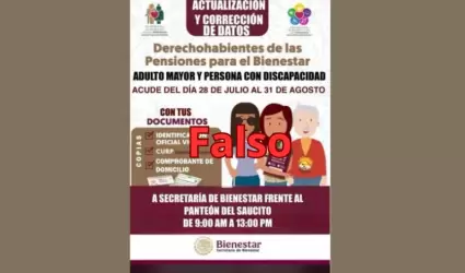 Informacin falsa sobre Pensiones Bienestar