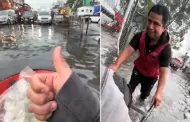 VIDEO Mujer cruza inundacin a bordo de carretilla en Iztapalapa