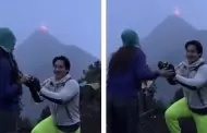 VIDEO Volcn entra en erupcin durante propuesta de matrimonio