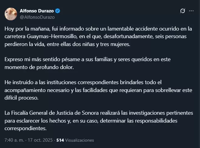 Mensaje del gobernador Alfonso Durazo