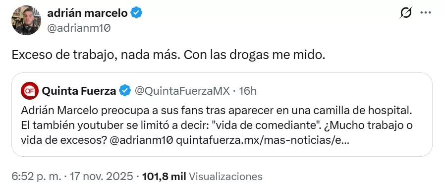 Adrián Marcelo fue hospitalizado de emergencia