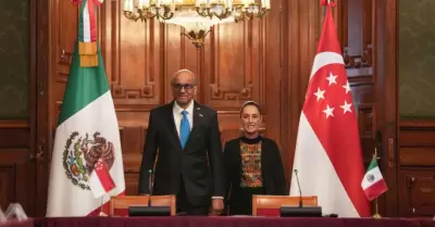 Claudia Sheinbaum recibe al presidente de Singapur, Tharma Shanmugaratnam