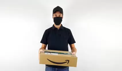 entrega, hombre, terreno, paquete, transporte, amazon, caja, cartulina