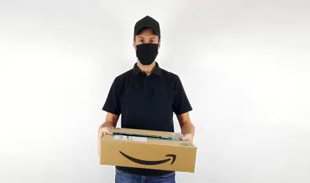 entrega, hombre, terreno, paquete, transporte, amazon, caja, cartulina