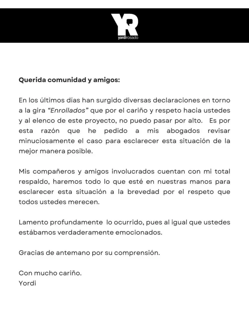 Comunicado Yordi Rosado