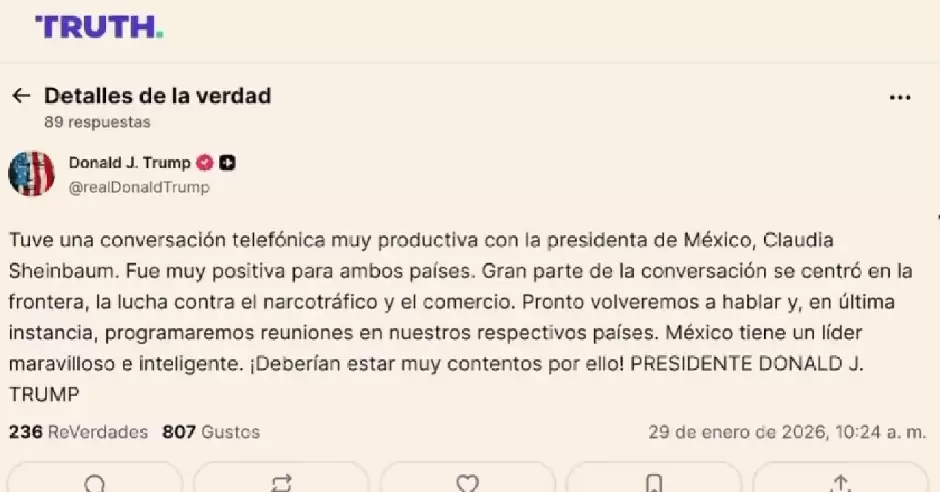 Reconoce Presidente Donald Trump a la Presidenta Claudia Sheinbaum