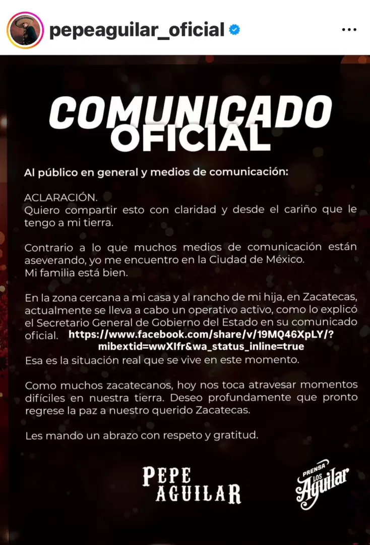 Comunicado de la familia Aguilar