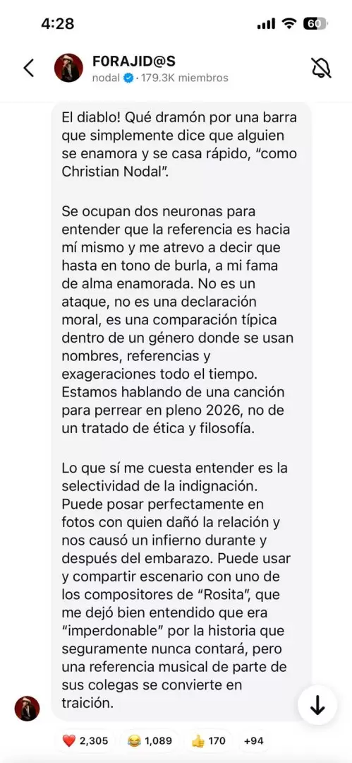 Christian Nodal responde a Cazzu sobre polémica canción "Rosita"