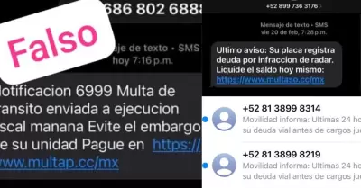 Mensajes falsos de multas y adeudos de tr�nsito