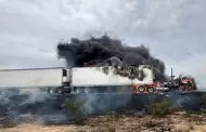 Incendio de tr�iler afecta tr�fico carretero en la M�xico 15, a la altura de El Oasis