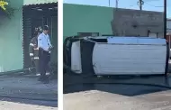 Choca y vuelca camioneta de una florer�a en la colonia Balderrama