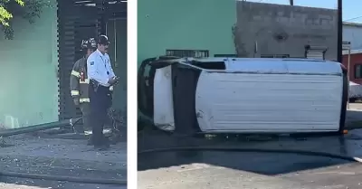 Choca y vuelca camioneta de florer�a en la colonia Balderrama