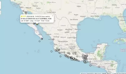 Sismo al suroeste de Guaymas