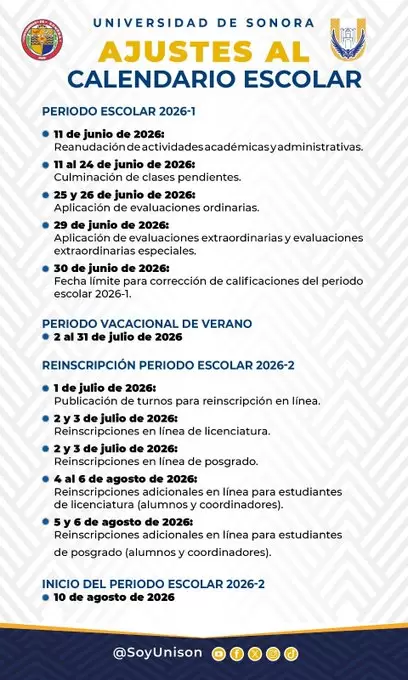 Ajuste al calendario escolar de la Unison
