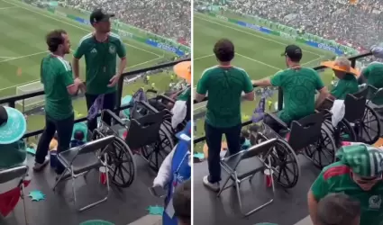 Aficionado en silla de ruedas se pone de pie durante partido inaugural