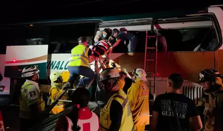 Accidente de autob�s y tractocami�n