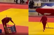 �Pol�mica en Kazajist�n! Usan una toalla del Barcelona para limpiar el tatami durante un Mundial